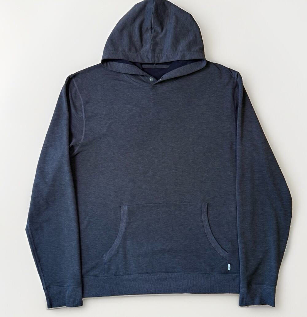 Vuori Austin Hoodie Large Black Gray Fleece Pullover Minimalist Athleisure Yoga